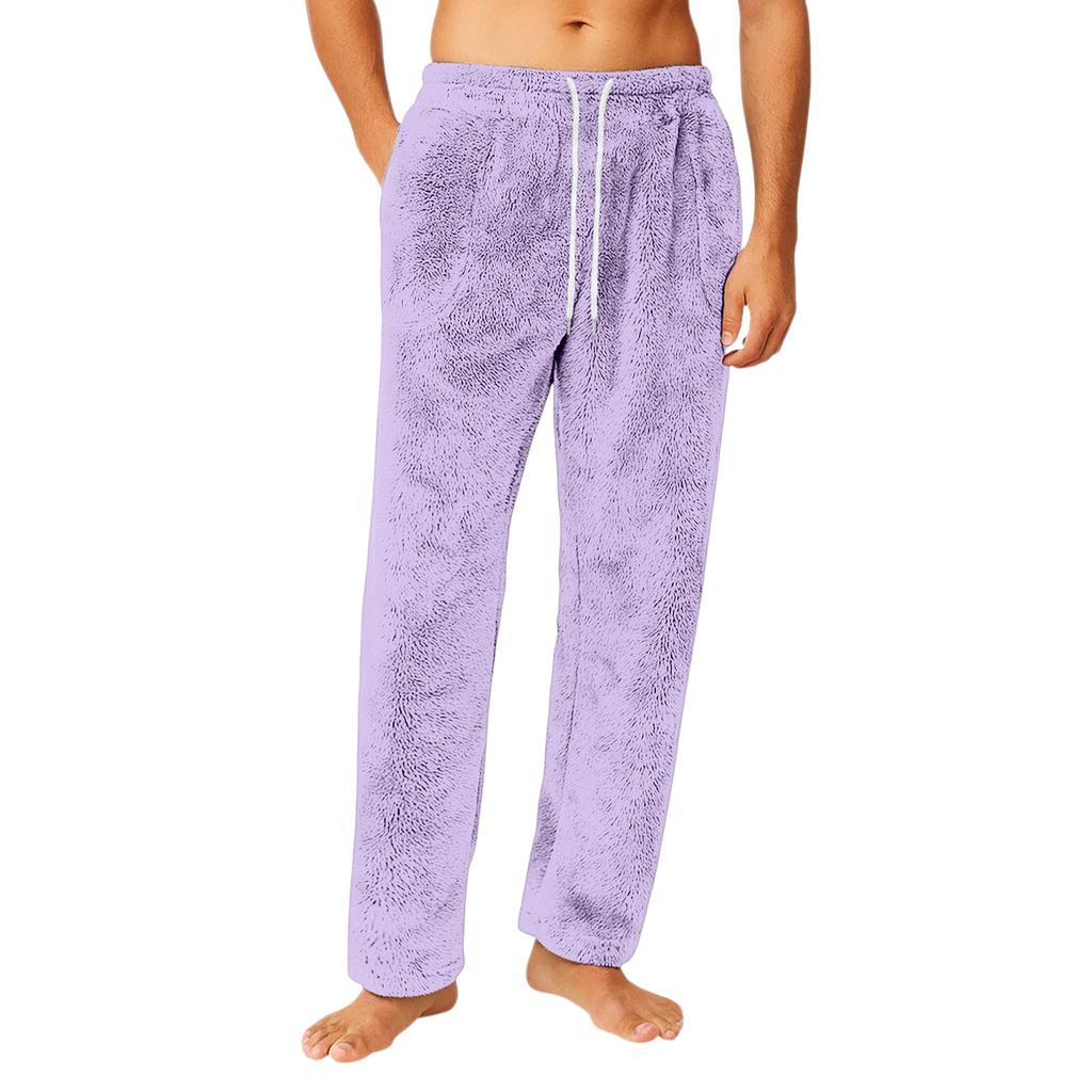 Men's Drawstring Pocket Flannel  Pants Homewear Sleep Pants