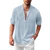 Men's Linen Henry Shirt Stand-up Collar Long-sleeved Casual Beach Shirt
