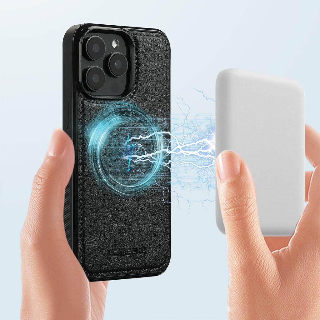 LC.IMEEKE For iPhone 14 Pro Magnetic Case Compatible with MagSafe Leather+TPU Back Cover