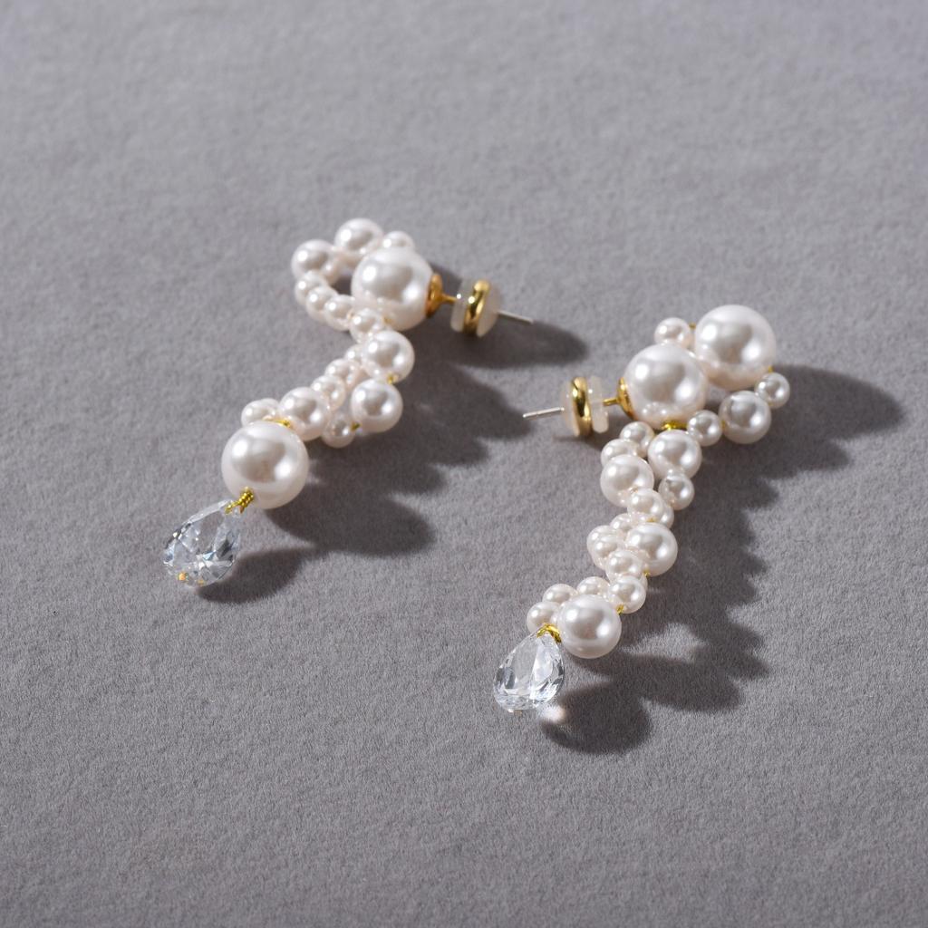 Creative And Novel Size Pearl Beaded Pendant Irregular Shape Earrings S925 Silver Needle Stud Earrings Women