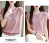 Women's Summer Bamboo Linen Beaded Crew Neck T-Shirt