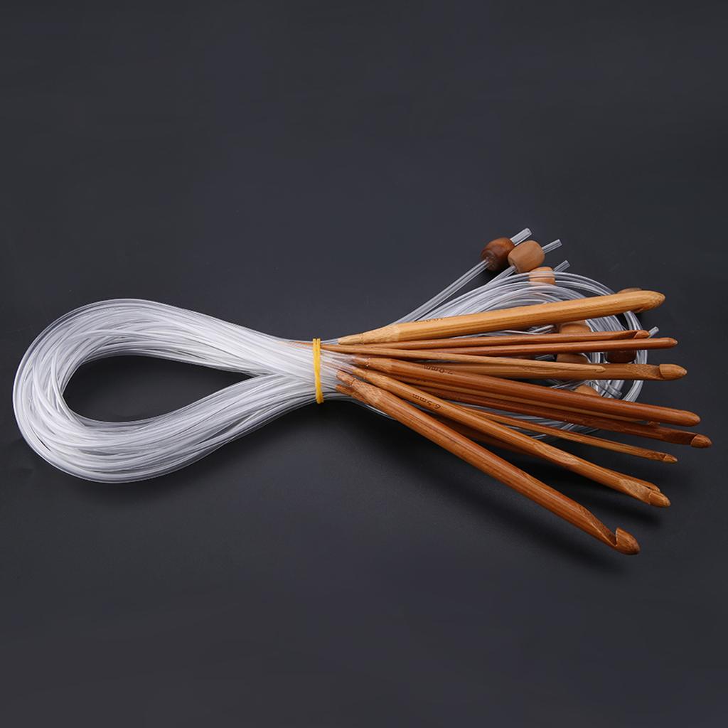12pcs Carbonized Bamboo Afghan Tunisian Crochet Hooks Set Carpet Rug Weave Knitting Needles
