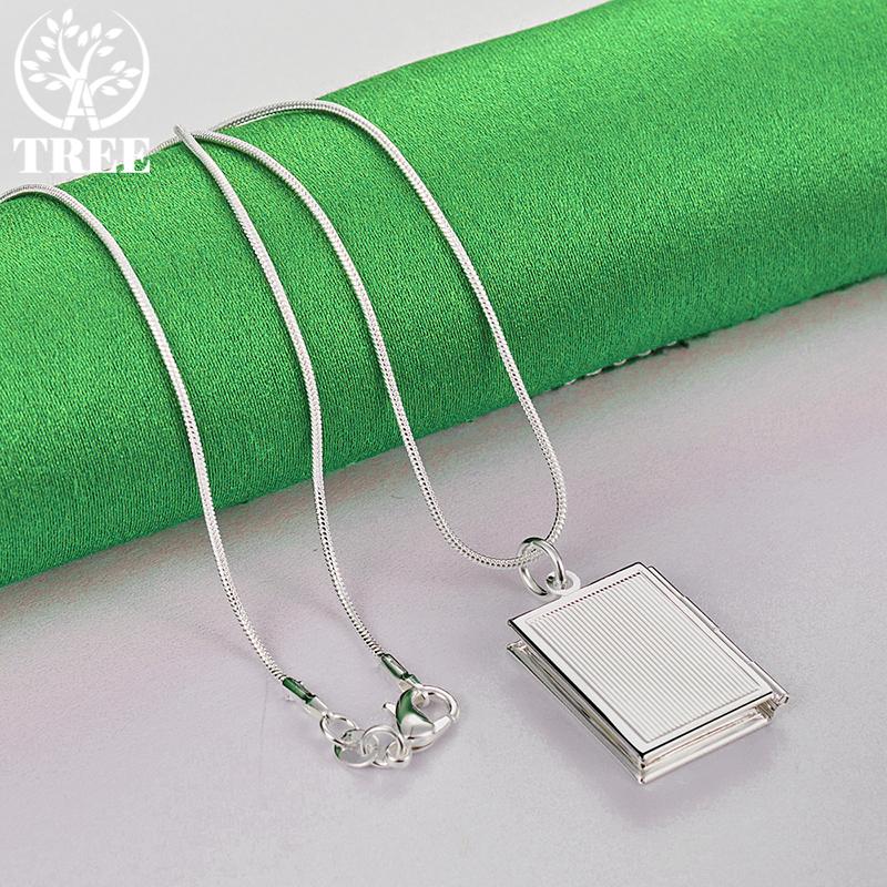 ALITREE 925 Sterling Silver Book Photo Frame Pendant Necklace For Women Necklaces Fashion Party Wedding Jewelry Birthday Gift