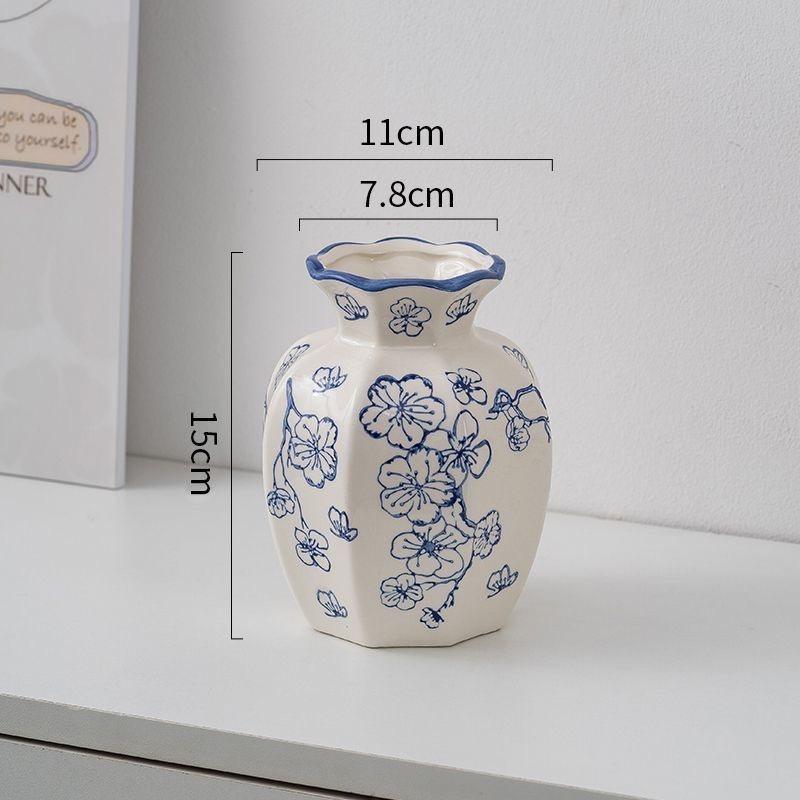 

Chinese style Ceramic Floral Pattern Vase, Home Dining Table Living Room Bedroom Office Decoration Accessories, Flower Ware, 1Pc