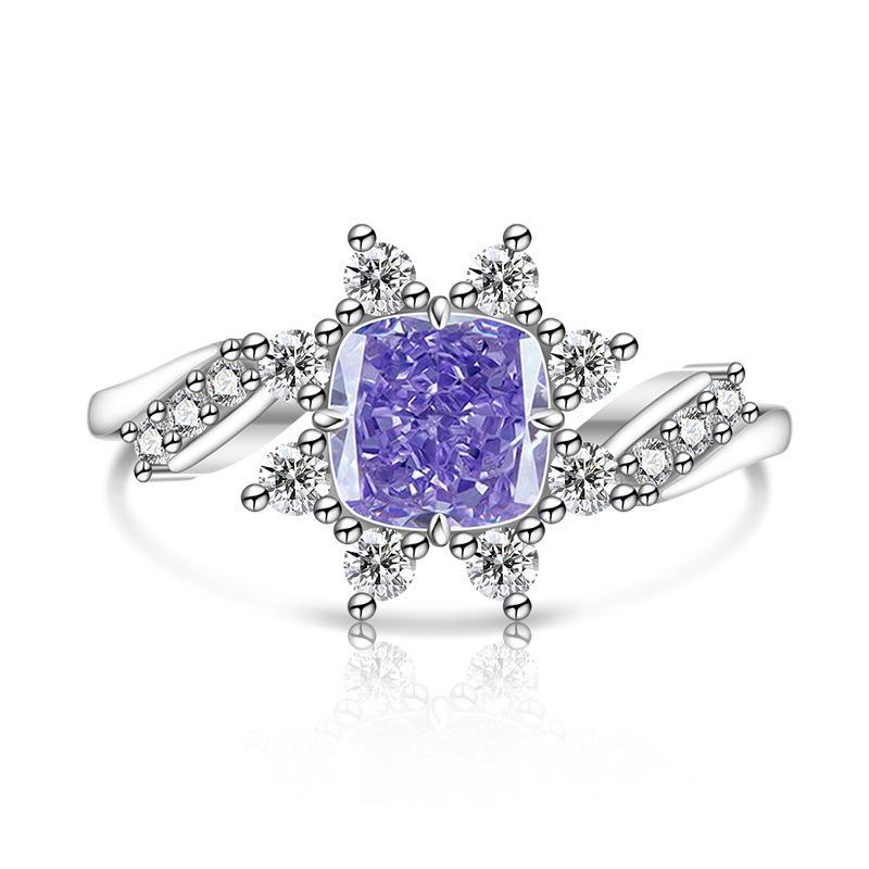 925 Sterling Silver Bright Ice Flower Cut High Carbon Diamond Twist Sunflower RingGood product