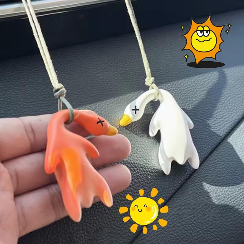 Car Rearview Mirror Decorative Pendant UV Color Changing Mounted Roasted Duck Pendant Decorative Mirror Car Decoration Pendant