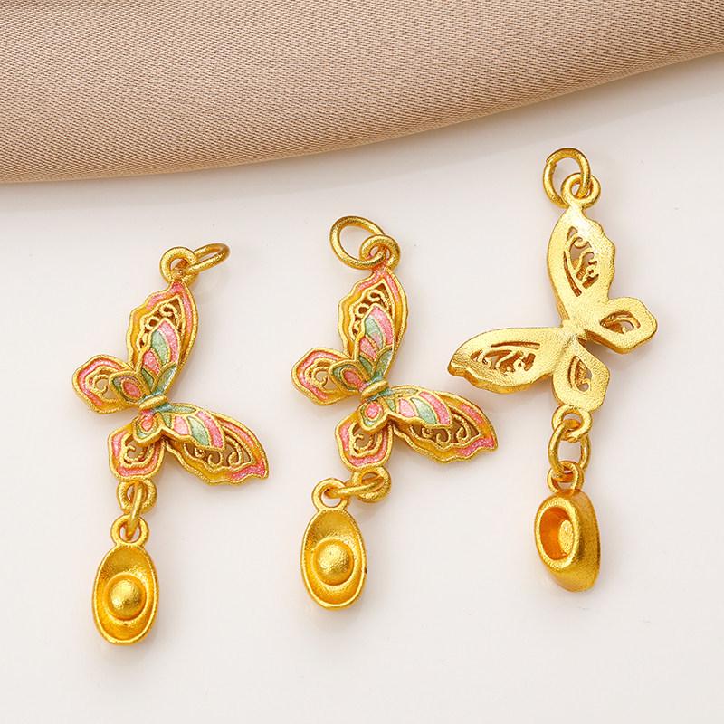 Gold-Plated Butterfly and Lotus Pod Charm for DIY Jewelry