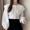 Korean Style Doll Collar Lace Trim Long Sleeve Shirt for Spring & Autumn