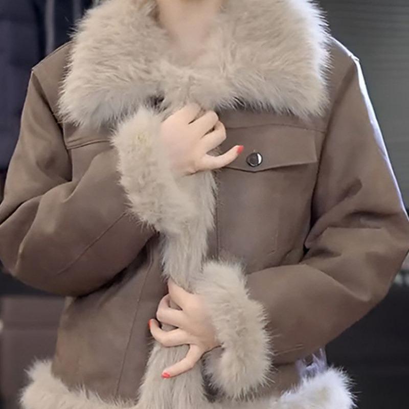 

Ретро короткая утолщенная куртка из искусственного меха, осенне-зимняя новинка, тонкая бархатная теплая куртка, одежда в стиле локомотив S