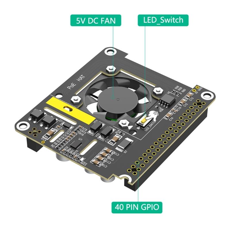 Computer Adapter Board 802.3Af/At GPIO POE HAT Expansion Board For RPi 5 for Versatiled Connection