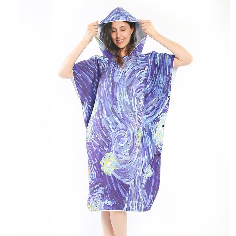 Quick-drying Swimming Towel Cape Cape Bath Towel Hooded Print Beach Swimming Surf Change Bathrobe