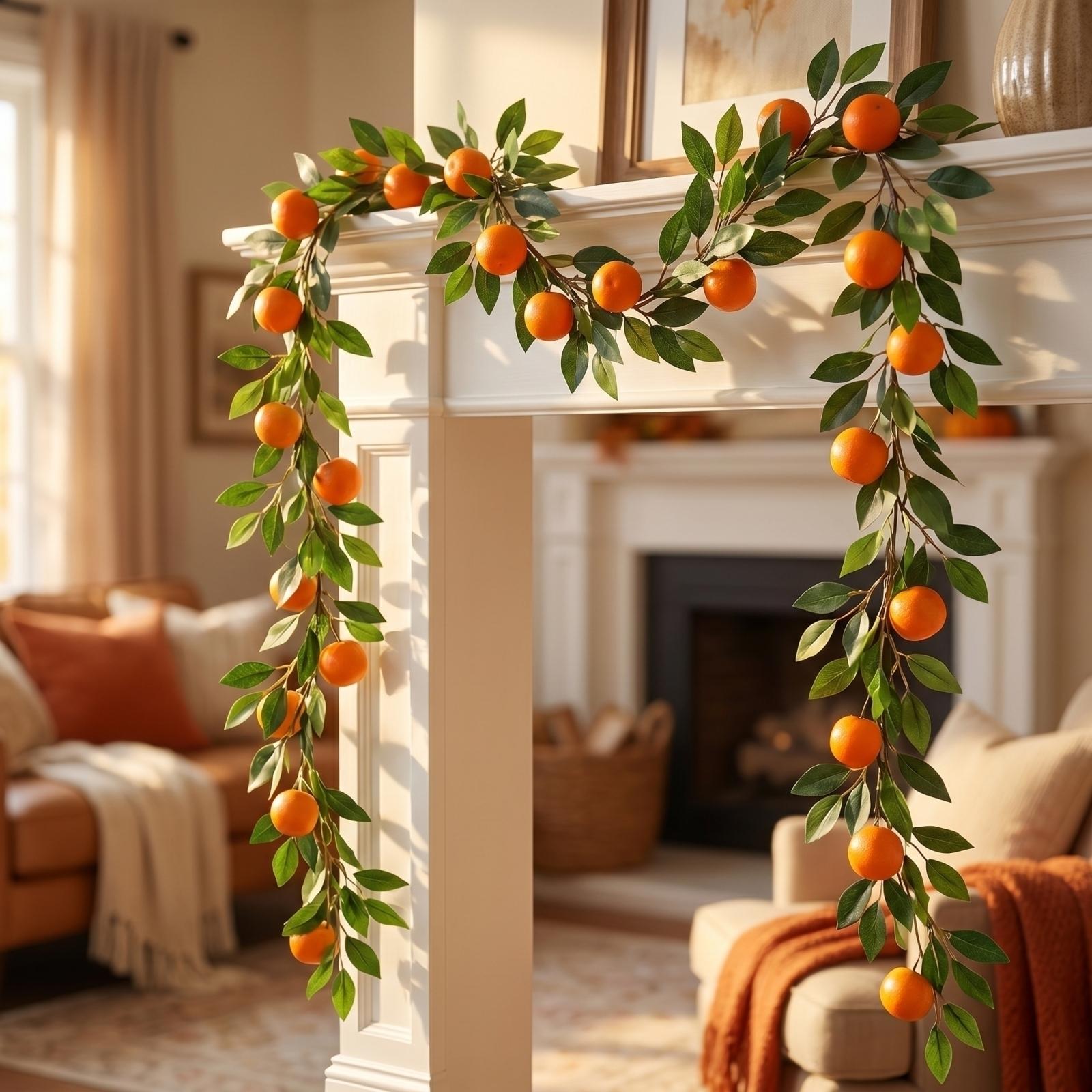 

2pcs Artificial Fruit Garland with Green Leaves Faux Orange Fruit Decorative Vine for Home Wall Hanging Party Wedding Decoration One Size
