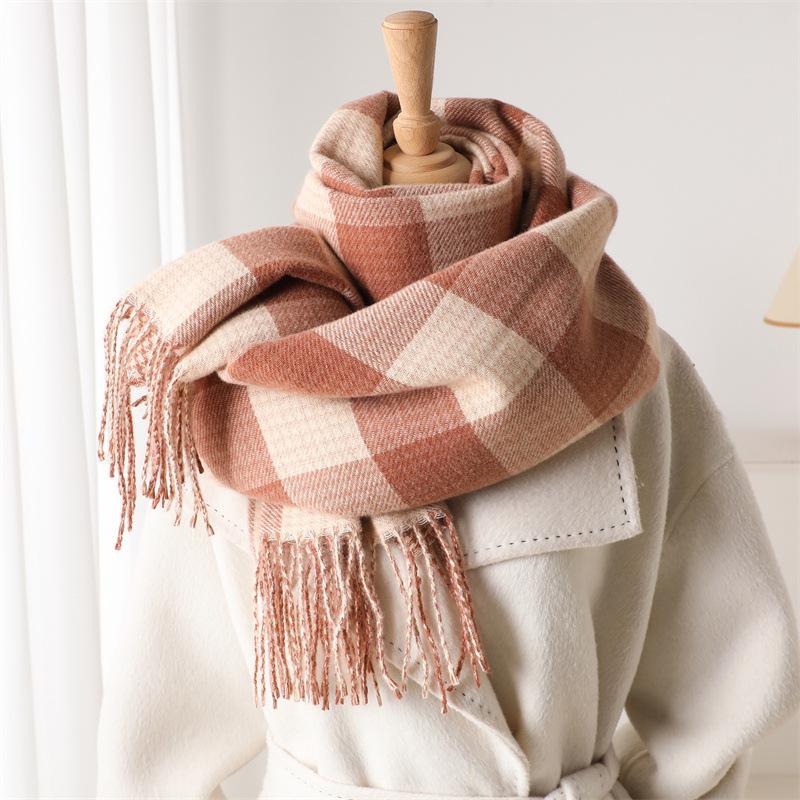 British Classic Plaid Scarf  Striped Unisex Winter Wrap, Soft Warm Windproof Tassel Edges, Versatile Male & Female Scarf