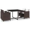 5 Piece Garden Dining Set with Cushions Poly Rattan Brown