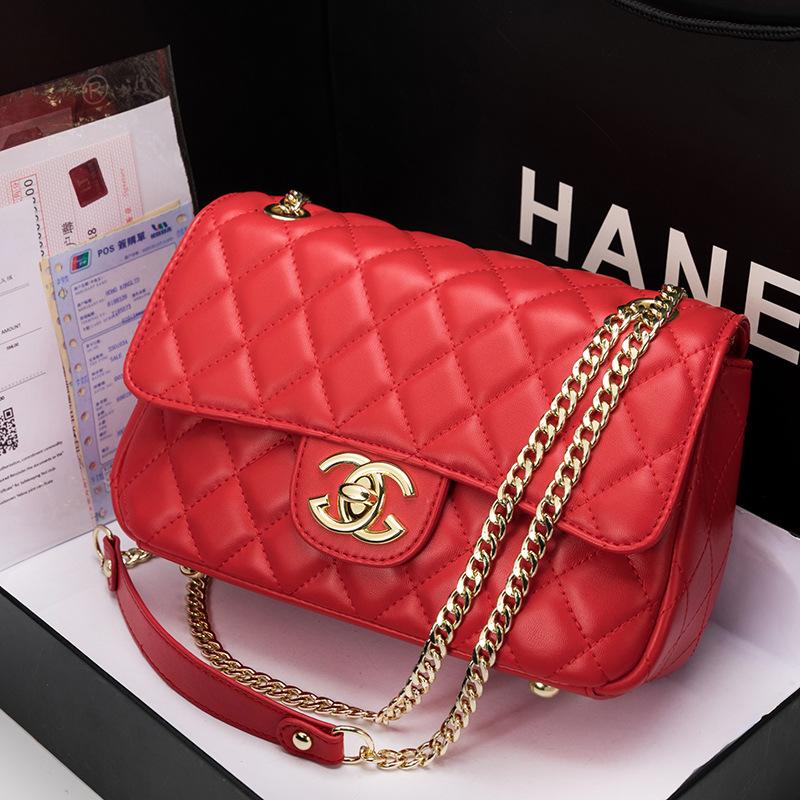 Women's bag new fashionable retro versatile high-end diamond chain bag leather shoulder messenger bag tide