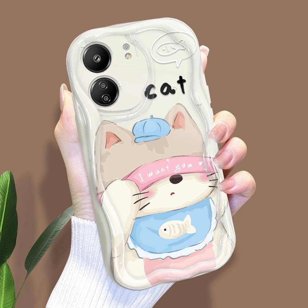 Roztomilý kreslený vzor krémová textura pouzdro vlnitý okraj měkký silikonový kryt pouzdro na telefon pro Xiaomi Redmi