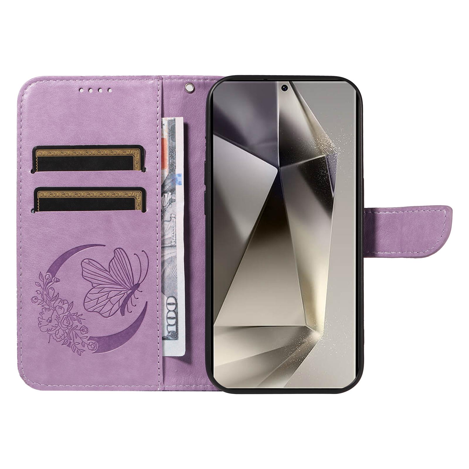 

For Samsung Galaxy S25 Ultra Case Butterfly Pattern Leather Wallet Flip Phone Cover Light Purple