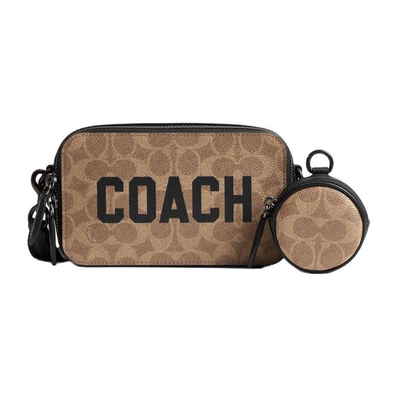 COACH 19 Classic Logo Pattern Artificial Leather and Calf Leather Shoulder Crossbody Bag Small Women’s Brown коричневый