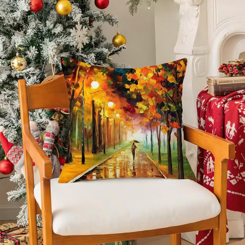 Leonid Afremov Oil Painting Pillow Case Silky Short Plush With Invisible Zipper Dustproof Sofa Cushion Cover For Home Decor