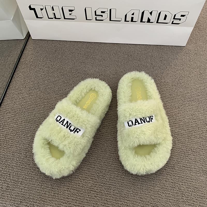 

Internet celebrity letter Mao Mao slippers women s autumn and winter new women s wear casual home warm word flat bottom slippers spring and summer 40 зелёный
