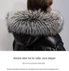 Veste en coton noir brillant longueur genou pour femme 2025 avec col en fourrure