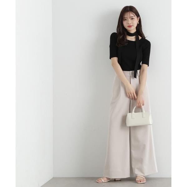Proportion Body Dressing Ribbed Knit Sweater with Gray Women's Choker,