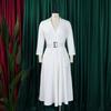 Large Size Women's Autumn New Lapel Fashion Temperament Solid Color Swing Skirt Dress