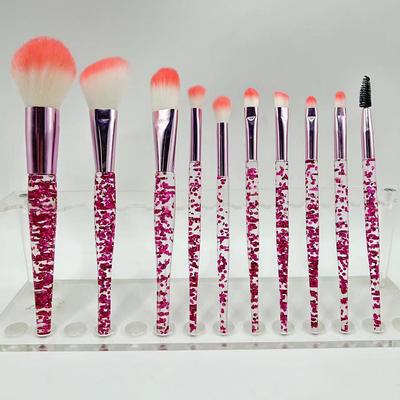 10-teiliges Make-up-Pinselset mit Kristallgriff und Glitzer, Fiberhaar für Gesicht & Auge
