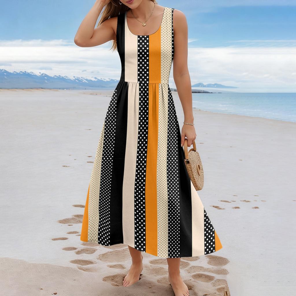 Ladies' striped summer casual and fashionable sleeveless long dress