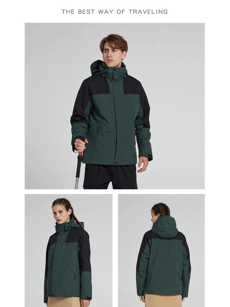Men's and Women's Outdoor Windproof Waterproof Two-Piece Detachable Ski Suit, Three-in-One for Mountaineering