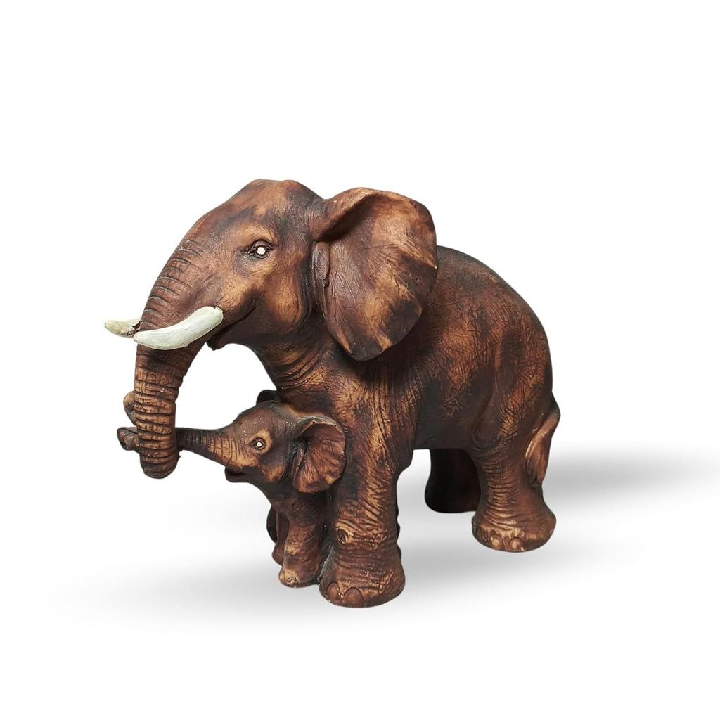 Hnědá polyresinová 'Slonice s mládětem' 8 palců - Sada 1 výstavního kusu Figurka slonice s mládětem pro domácí dekoraci