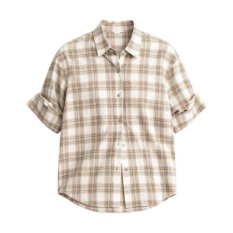 Men s Casual Plaid Cotton Roll-Up Short Sleeve Shirt S