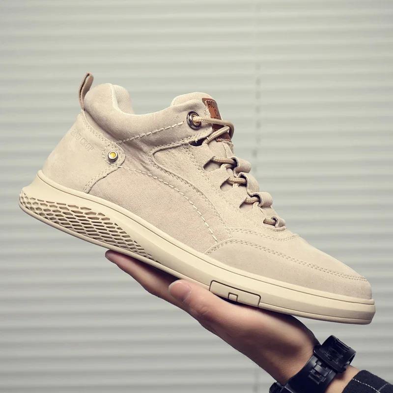 Fashion Hot Sale Brand Men Sneakers Fashion Casual Leather Ankle Boots Male Handmade Leather Sport Shoe Antiskid Lace-Up High Top Boot