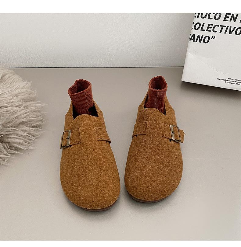 Round head flat bottom spring single shoes women's small fragrant wind soft sole Doudou shoes Birkenstocks