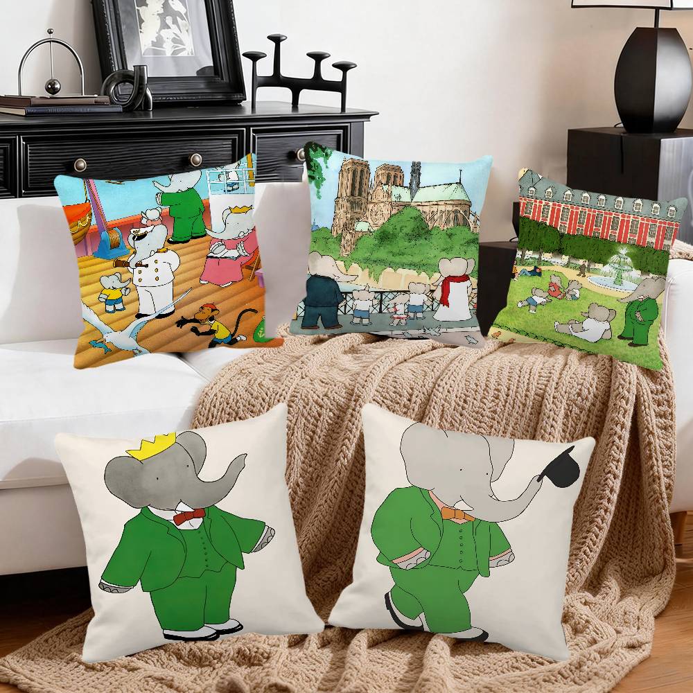 BBabar The Elephant Pillow Case Square Pillow Bedroom Sofa Leisure Comfort Cushion Car Home Decoration
