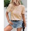 Sequined Crew Neck Summer Women Blouse Commuter Loose Short Sleeved Top Women's Casual Elegant T-shirt Fashion Simple Streetwear Sweet Simple Shirts