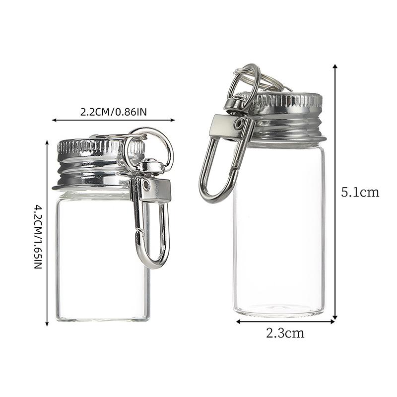 7/10Ml Storage Bottle With Love Keychain Transparent Glass Bottles Aluminium Cap Empty Jars Liquid Containers Dispenser Decor