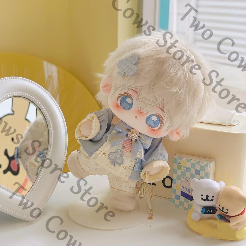 20cm Doll Outfit Set Pastel Blue White Vintage-Inspired Ensemble Beret Ruffled Top Pleated Shorts Booties Decorative Accessories