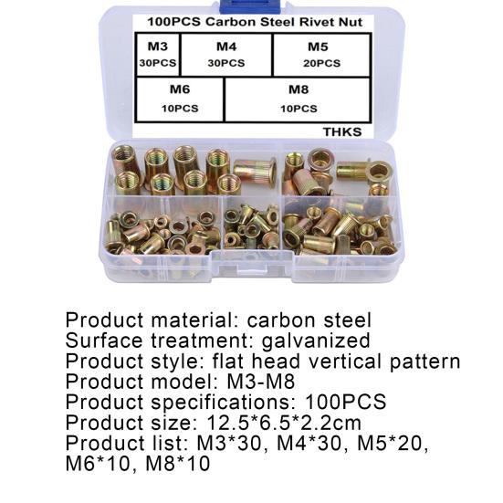 100Pcs Rivet Nuts M3 M4 M5 M6 M8 Galvanized Carbon Steel Rivet Insert 100Pcs Rivet Nuts M3 M4 M5 M6 M8 Galvanized Carbon Steel Rivet Insert