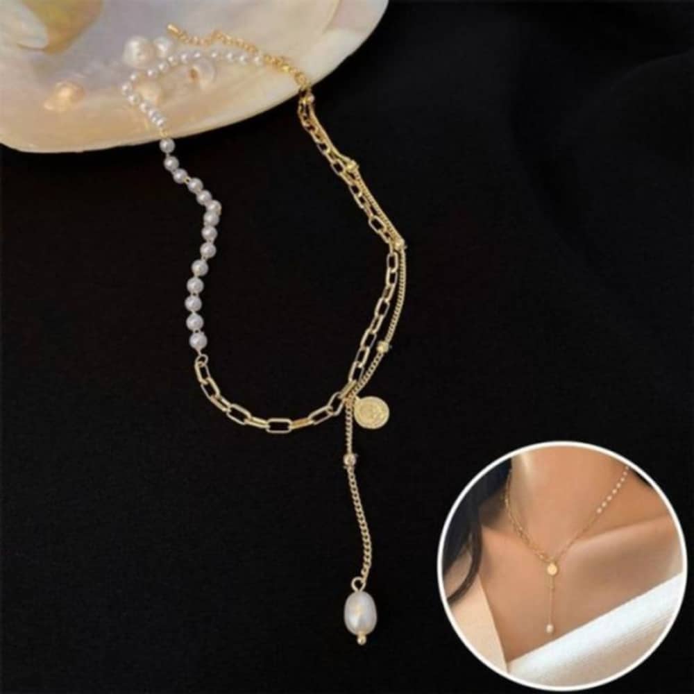 [Onoma] Onm Necklace Gold Girlfriend Pearl Gift Fashion T0389 (12092471)