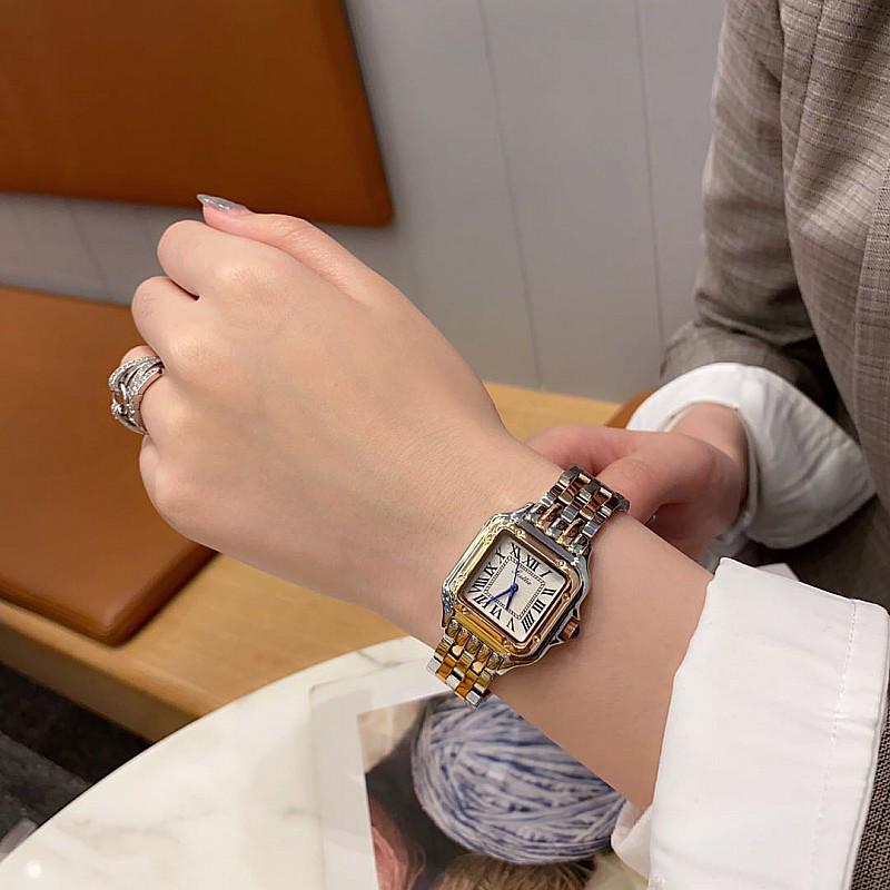 Women's Ultra-Thin Roman Numeral Square Watch with Steel Band and Waterproof Design