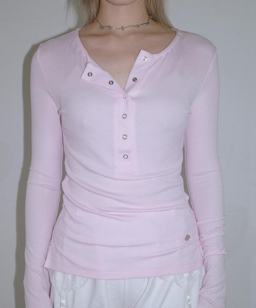 FAKIII Button Bell Line Knit_Baby Pink