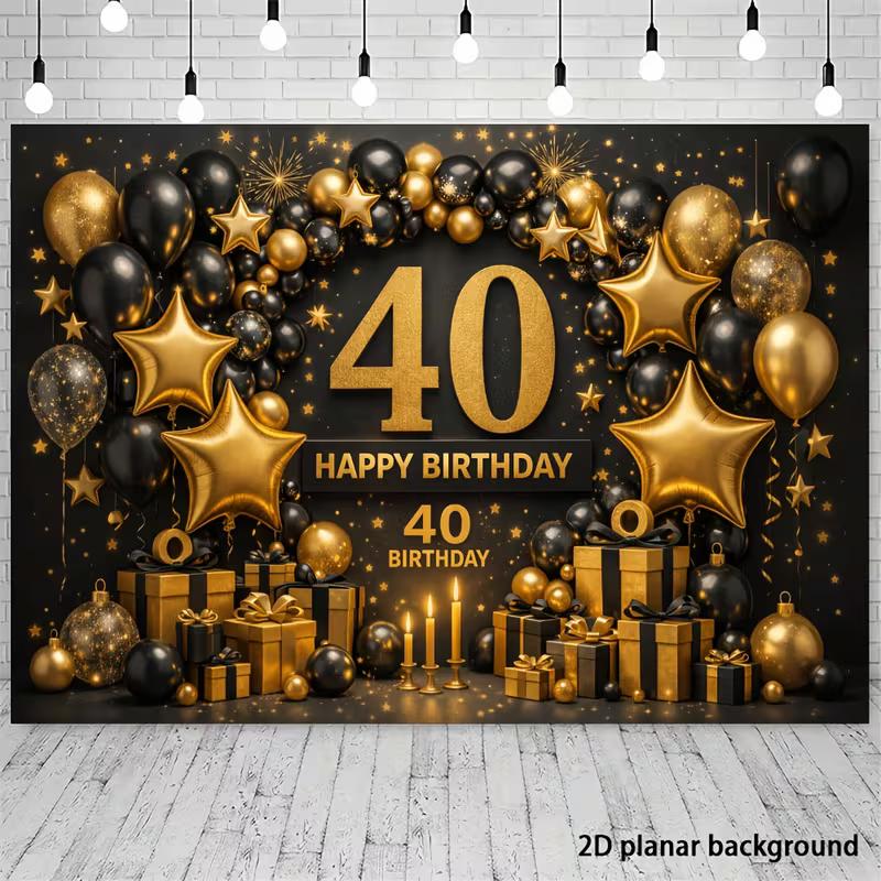 Dwuwymiarowe Tło na 40. Urodziny Czarno-Złote Balony Tło Fotograficzne