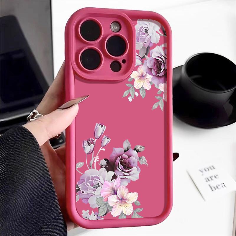 Fashion Floral Pattern Phone Case For iPhone 16 Pro Max 15 Pro 14 Plus 13 12 11 XS 8 7 Lens Protection Soft Shockproof TPU Matte Back Cover