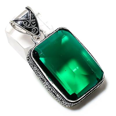 Natural Chrome Diopside Gemstone Handmade 925 Sterling Silver Pendant 1.85" j9W07