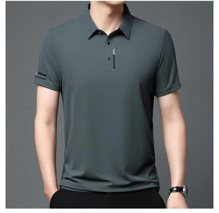 210g Men's Plus Size Embroidered Lapel Polo Shirt - Casual, Non-Iron, Dad Style