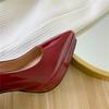 Women Platform Mary Janes Pointed Toe High Chunky Heels Pumps Office Party Dress Wedding Red White Ladies Patent Leather Elegant
