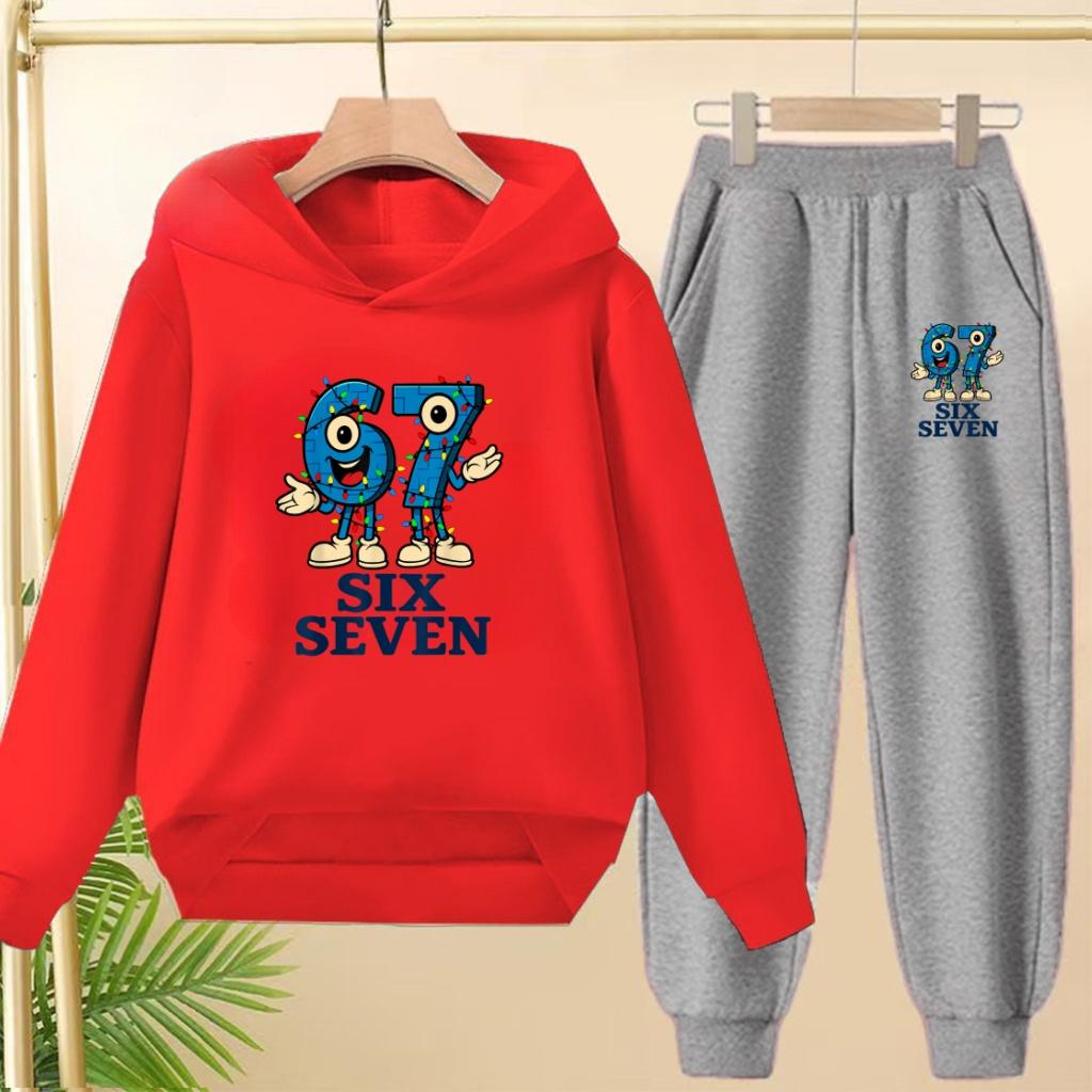 

Children s Cartoon Six Seven Fun Casual Hoodie+Pants Autumn and Winter Boys and Girls Cute Sports Set 160