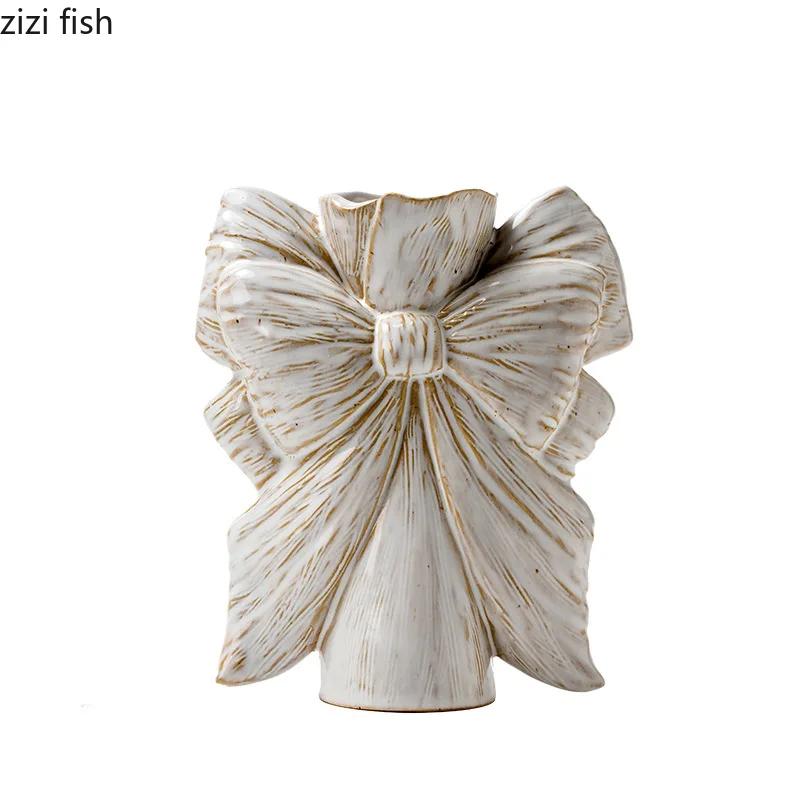 Bow Ceramic Vase Hydroponic Vase Dried Flower Flower Arrangement Vase Desktop Decorative Flower Ware Home Decoration Crafts