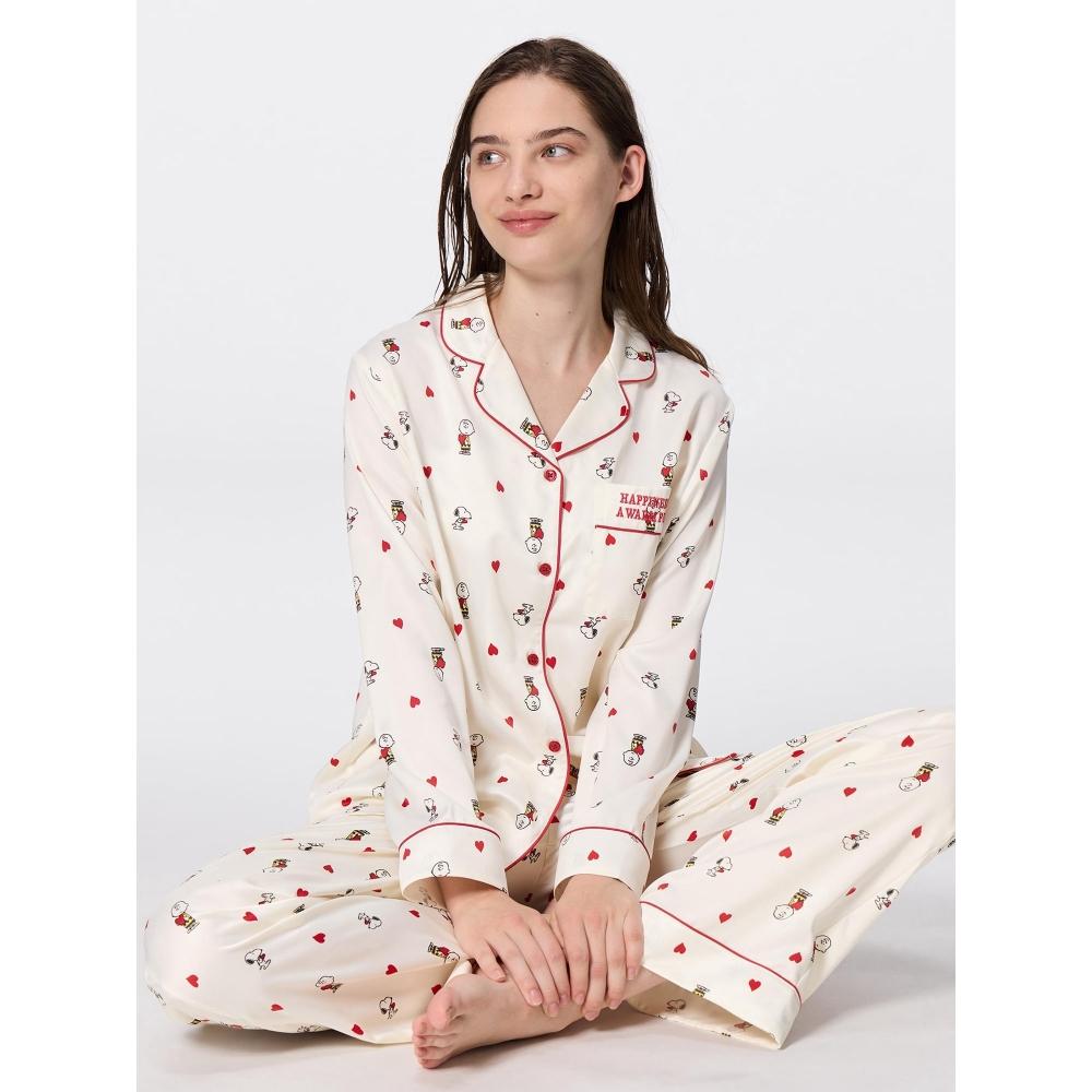 

Gu By Uniqlo Satin Pajamas Long Sleeves Long Pants Peanuts